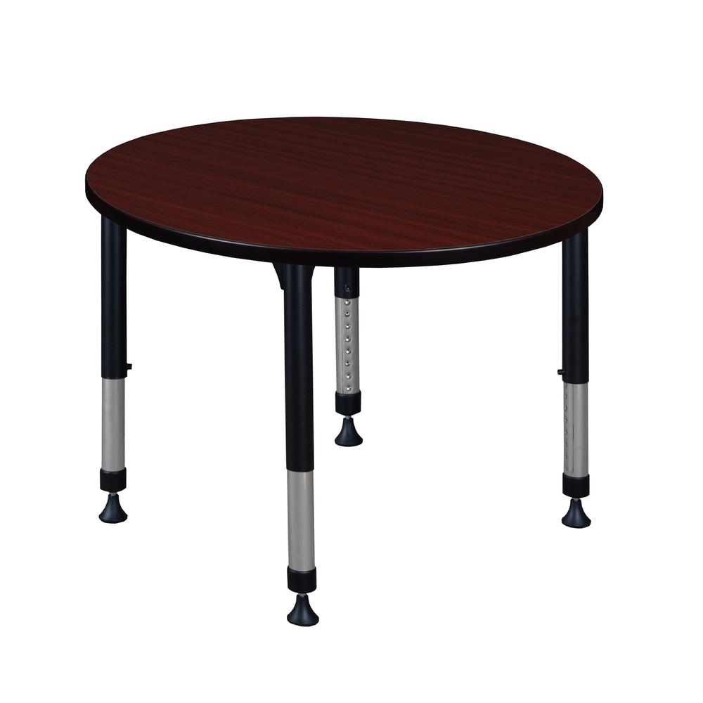 Kee 36" Round Height Adjustable Classroom Table - Mahogany. Picture 1