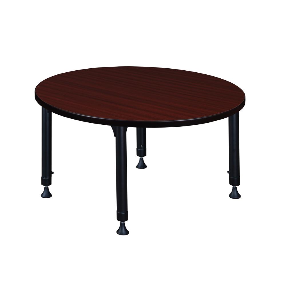 Kee 36" Round Height Adjustable Classroom Table - Mahogany. Picture 2