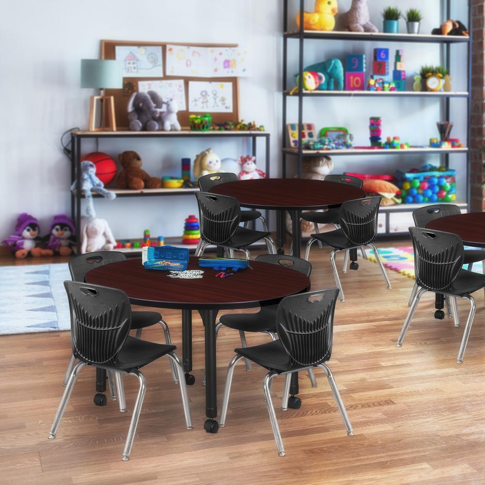 Kee 36" Round Height Adjustable Classroom Table - Mahogany & 4 Andy 12-in Stack Chairs- Black. Picture 6