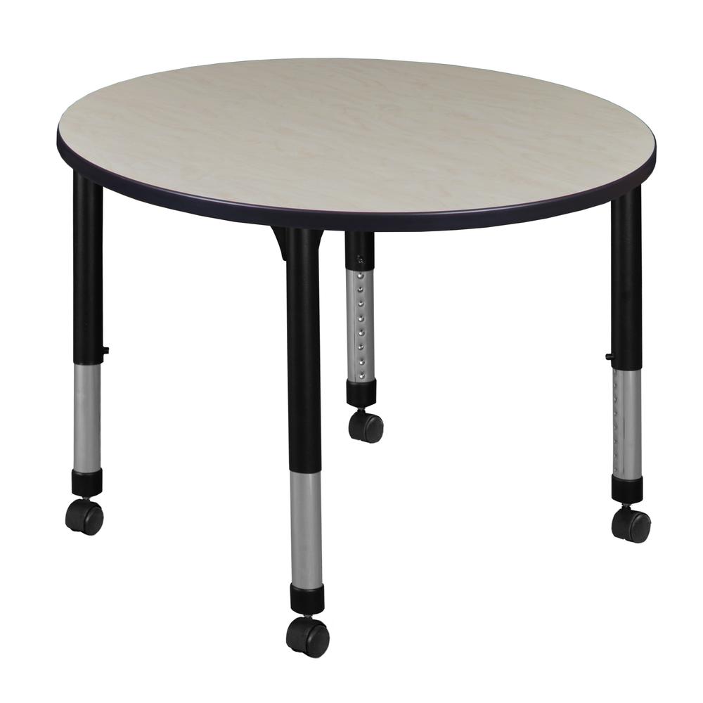 Kee 36" Round Height Adjustable  Mobile Classroom Table - Maple. Picture 1