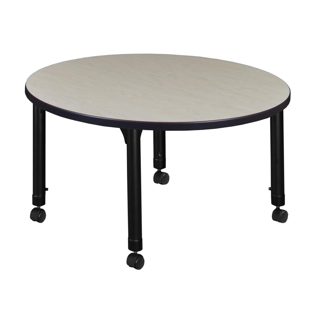 Kee 36" Round Height Adjustable  Mobile Classroom Table - Maple. Picture 2