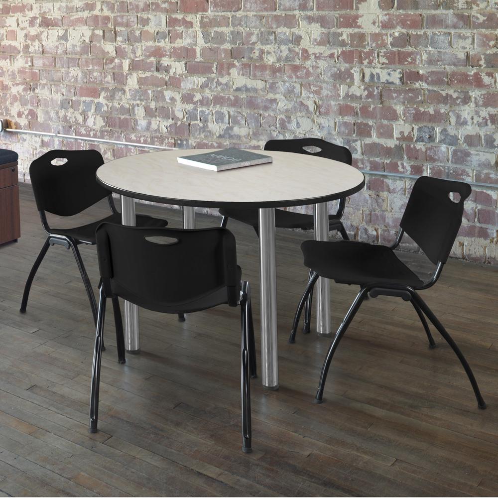 Kee 36" Round Breakroom Table- Maple/ Chrome & 4 'M' Stack Chairs- Black. Picture 2