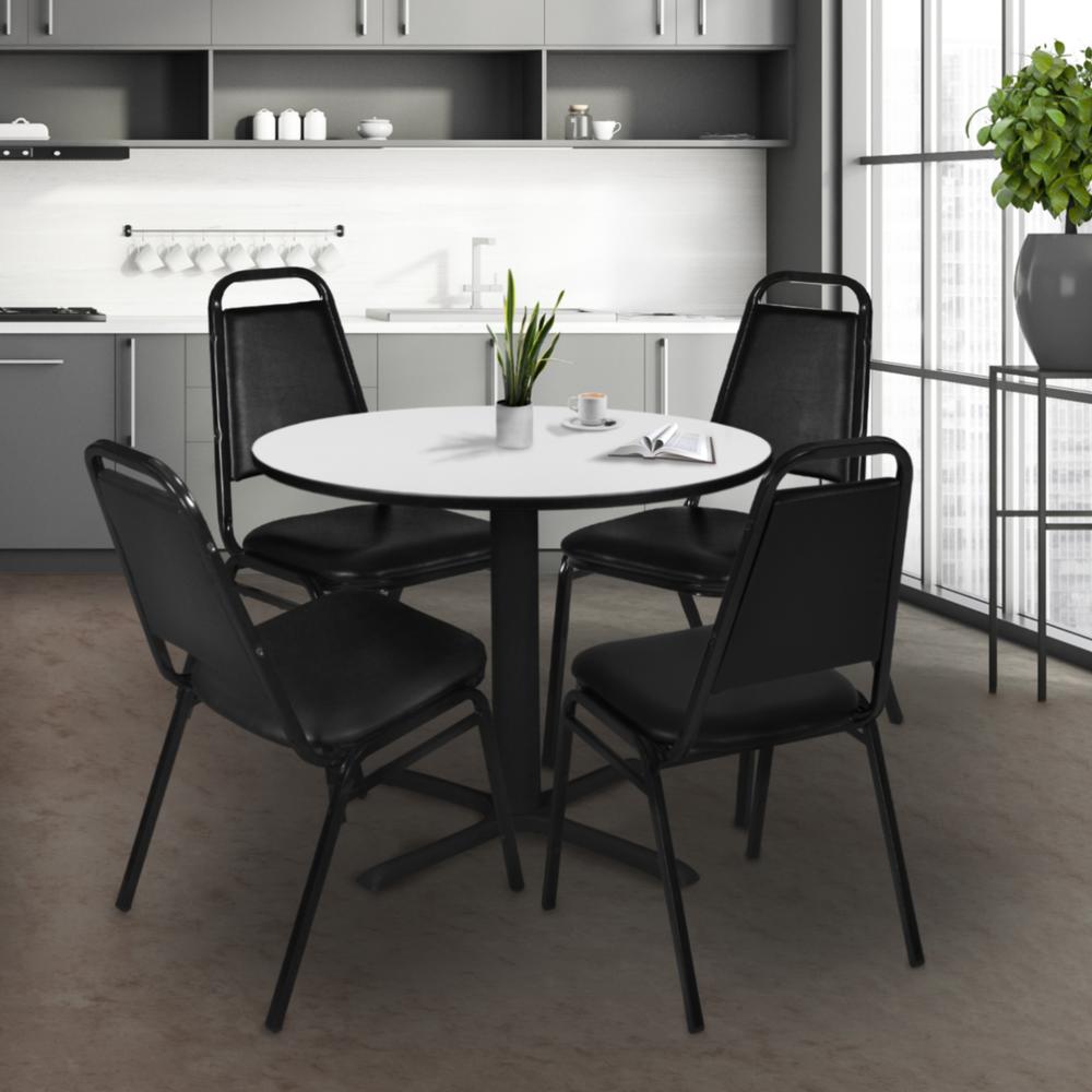 Regency Cain 36 in. Round Breakroom Table- White & 4 Restaurant Stack Chairs- Black. Picture 8