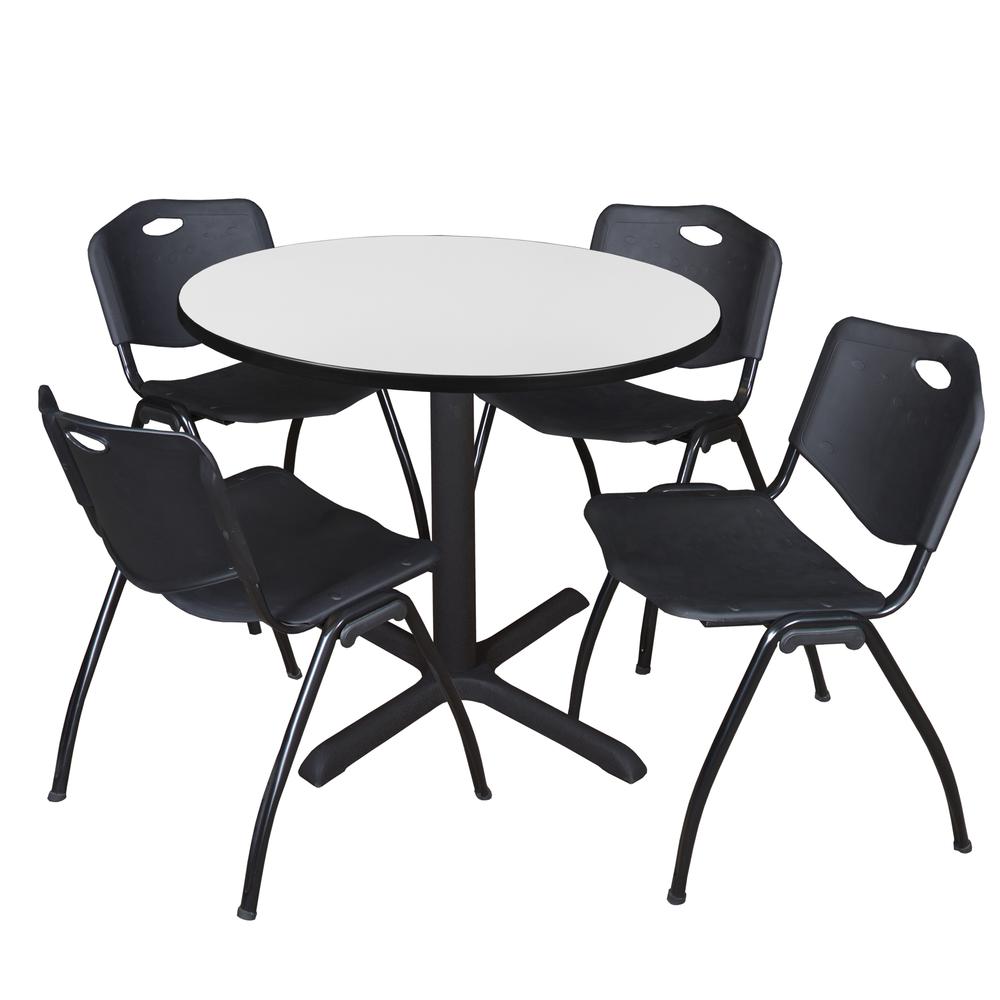 Regency Cain 36 in. Round Breakroom Table- White & 4 M Stack Chairs- Black. Picture 1