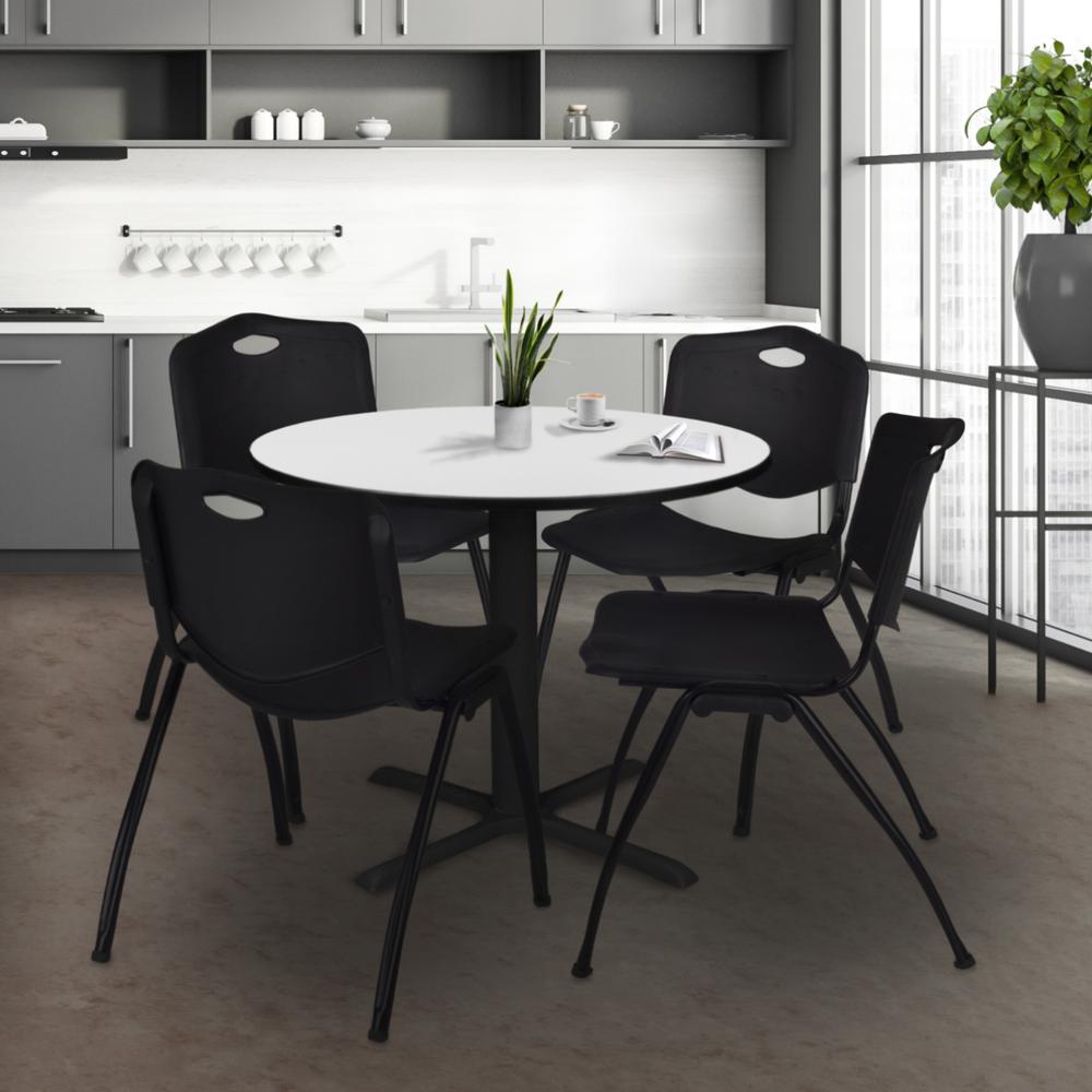 Regency Cain 36 in. Round Breakroom Table- White & 4 M Stack Chairs- Black. Picture 8