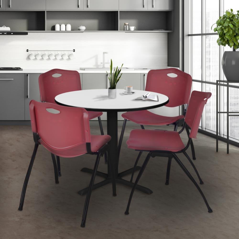 Regency Cain 36 in. Round Breakroom Table- White & 4 M Stack Chairs- Burgundy. Picture 8