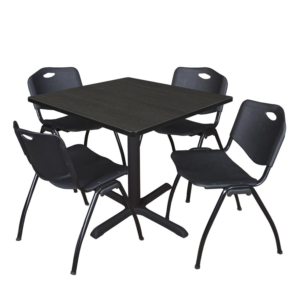 Regency Cain 42 in. Square Breakroom Table- Ash Grey & 4 M Stack Chairs- Black. Picture 1