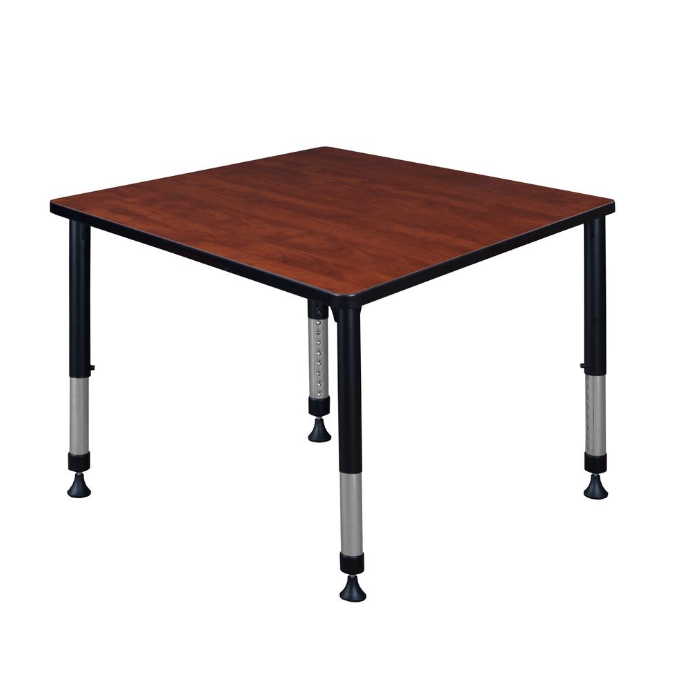 Kee 42" Square Height Adjustable Classroom Table - Cherry. Picture 1