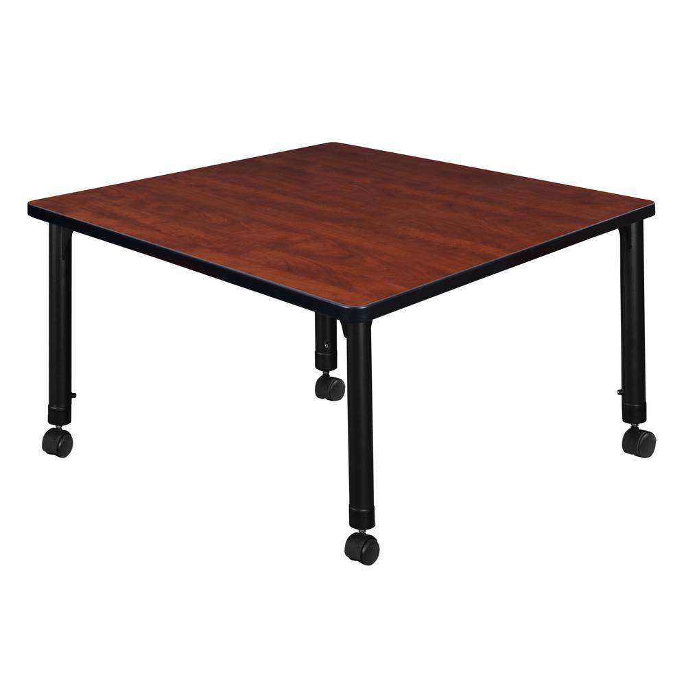 Kee 42" Square Height Adjustable Mobile Classroom Table - Cherry. Picture 2