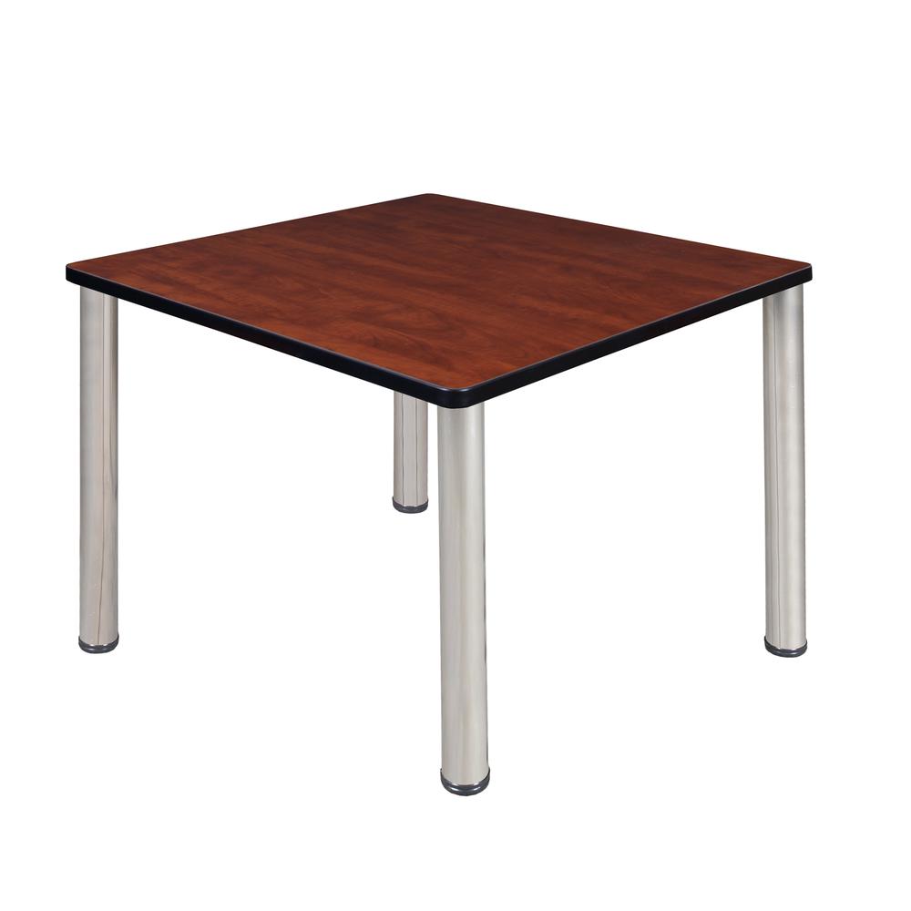 Kee 42" Square Breakroom Table- Cherry/ Chrome. Picture 1