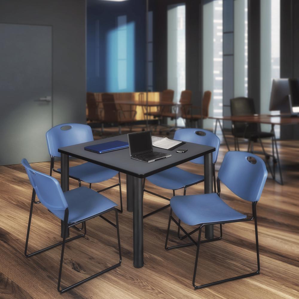 Kee 42" Square Breakroom Table- Grey/ Black & 4 Zeng Stack Chairs- Blue. Picture 2