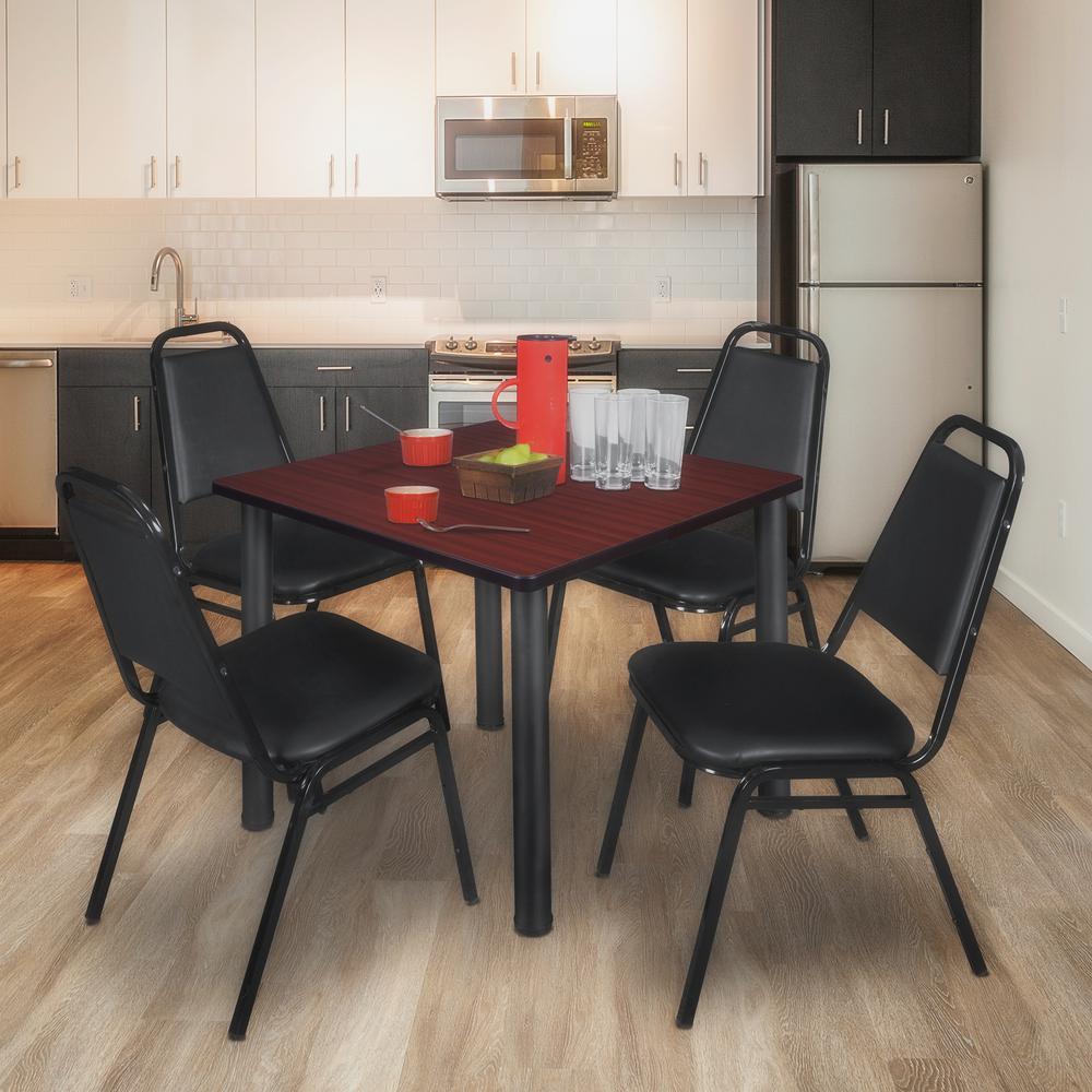 Kee 42" Square Breakroom Table- Mahogany/ Black & 4 Restaurant Stack Chairs- Black. Picture 2