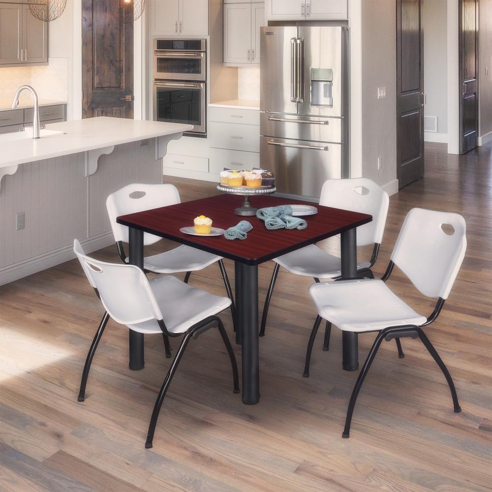 Kee 42" Square Breakroom Table- Mahogany/ Black & 4 'M' Stack Chairs- Grey. Picture 2