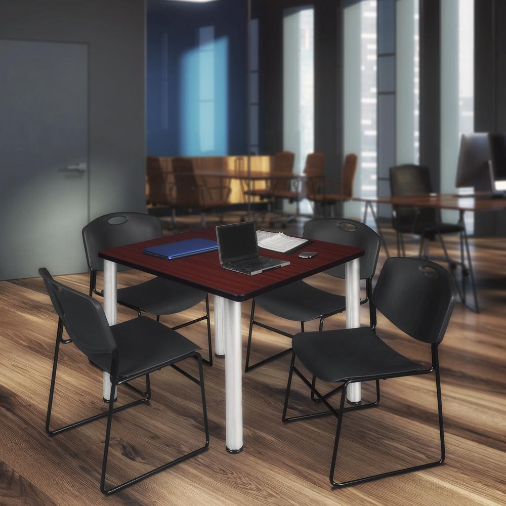 Kee 42" Square Breakroom Table- Mahogany/ Chrome & 4 Zeng Stack Chairs- Black. Picture 2