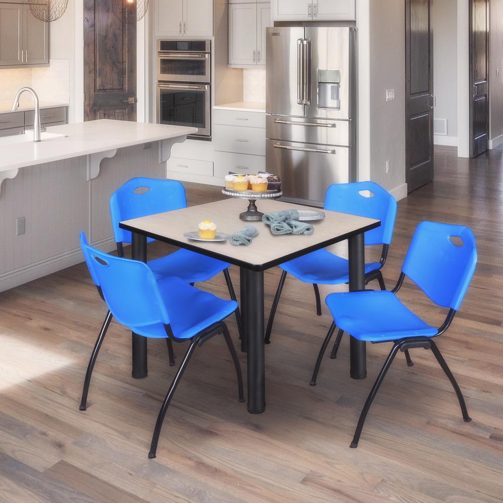 Kee 42" Square Breakroom Table- Maple/ Black & 4 'M' Stack Chairs- Blue. Picture 2