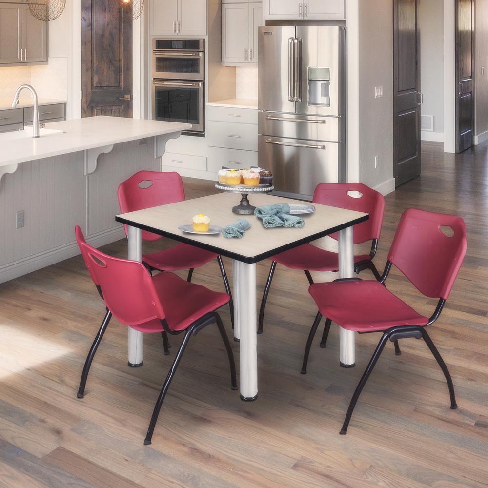 Kee 42" Square Breakroom Table- Maple/ Chrome & 4 'M' Stack Chairs- Burgundy. Picture 2