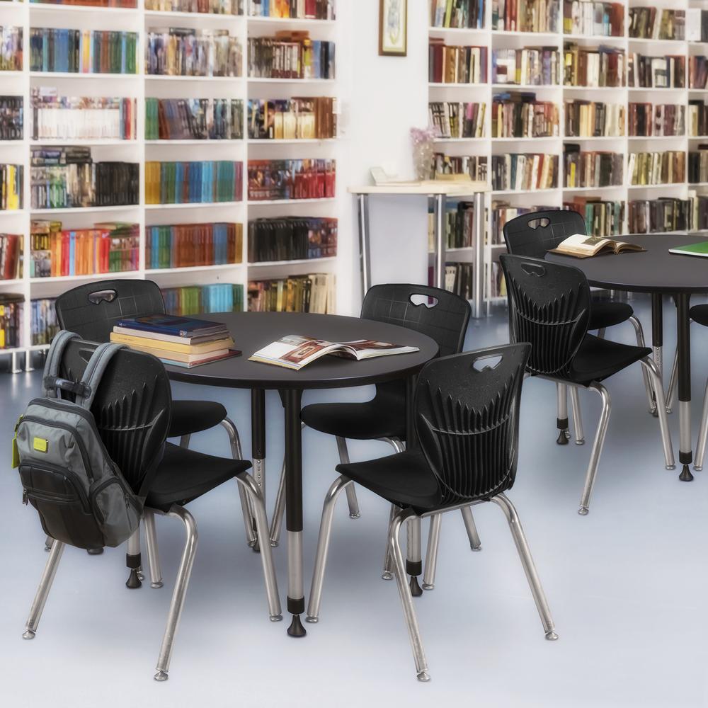 Kee 42" Round Height Adjustable Classroom Table - Grey & 4 Andy 18-in Stack Chairs- Black. Picture 6