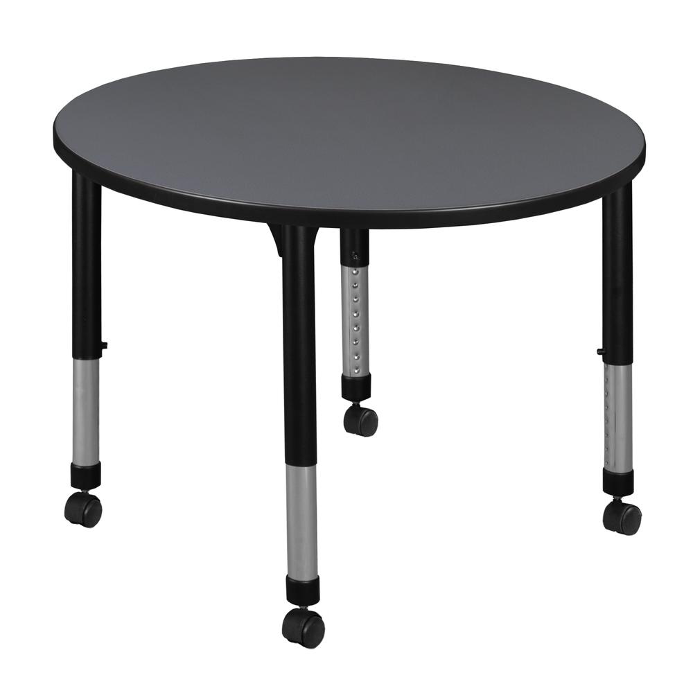 Kee 42" Round Height Adjustable Mobile Classroom Table - Grey. Picture 1