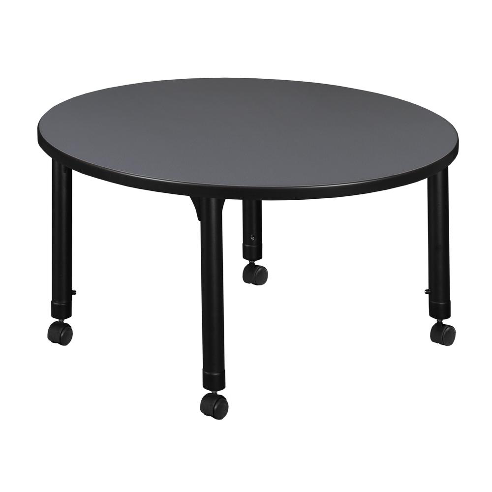 Kee 42" Round Height Adjustable Mobile Classroom Table - Grey. Picture 2