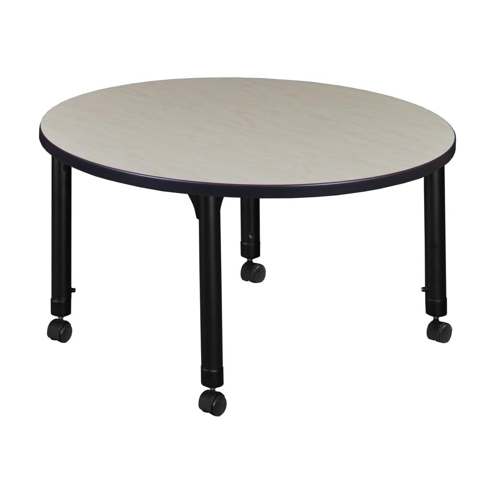 Kee 42" Round Height Adjustable Mobile Classroom Table - Maple. Picture 2