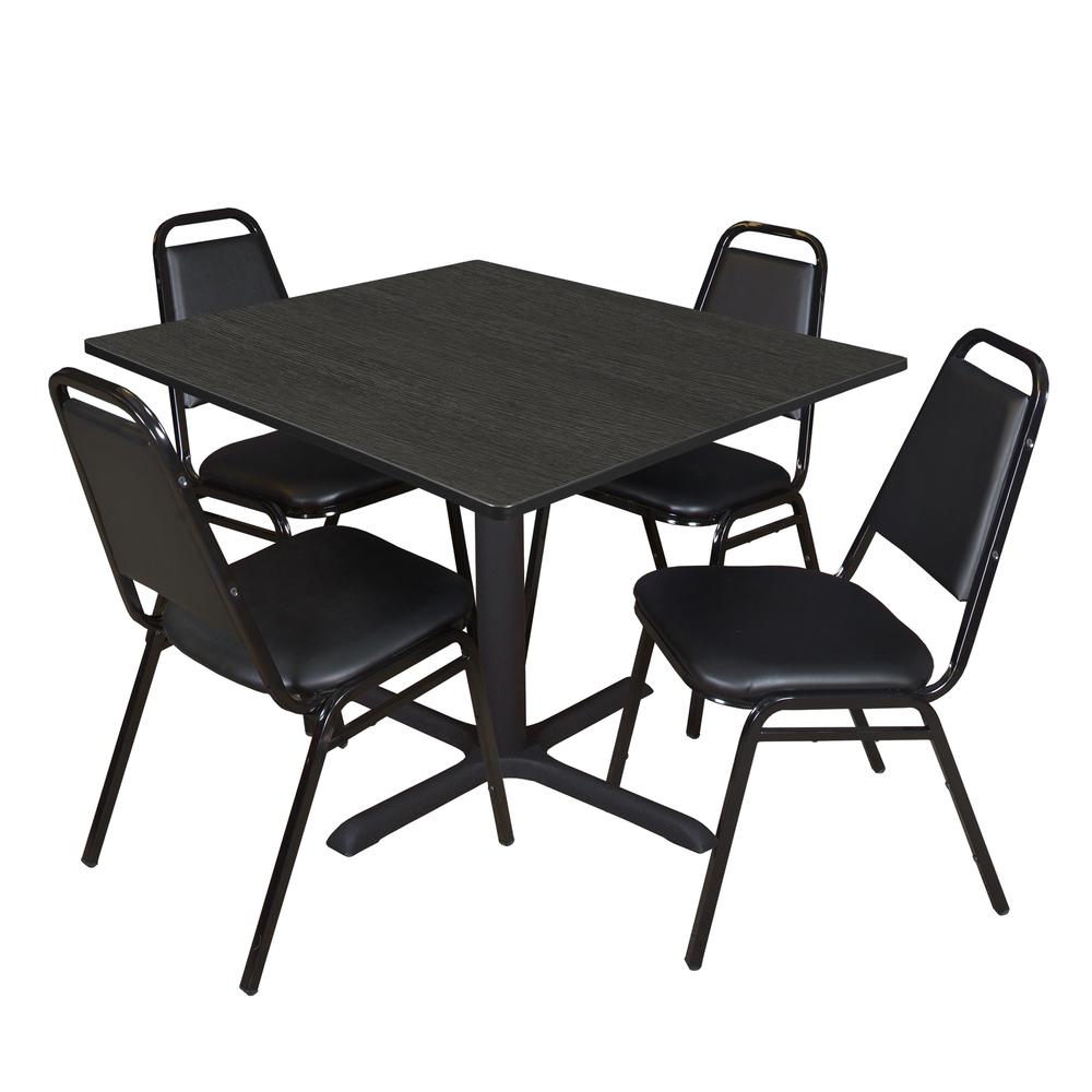 Regency Cain 48 in. Square Breakroom Table- Ash Grey & 4 Restaurant Stack Chairs- Black. Picture 1