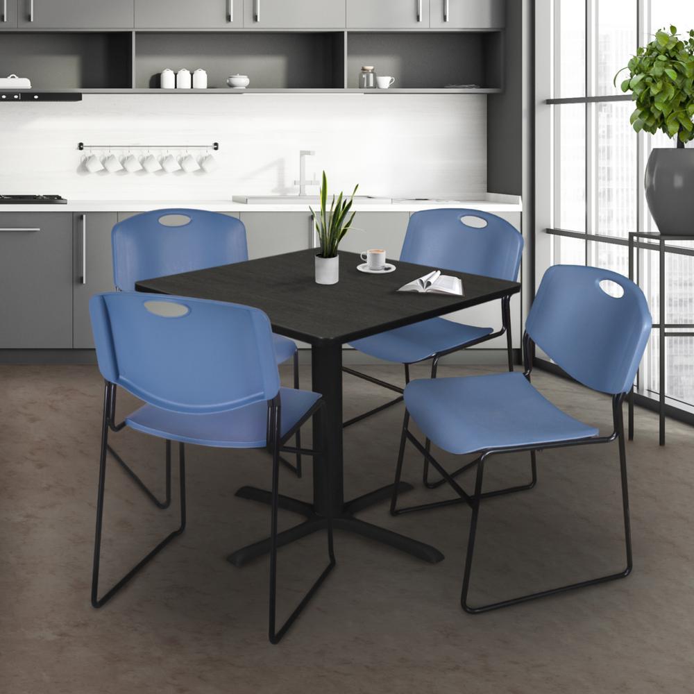 Regency Cain 48 in. Square Breakroom Table- Ash Grey & 4 Zeng Stack Chairs- Blue. Picture 8