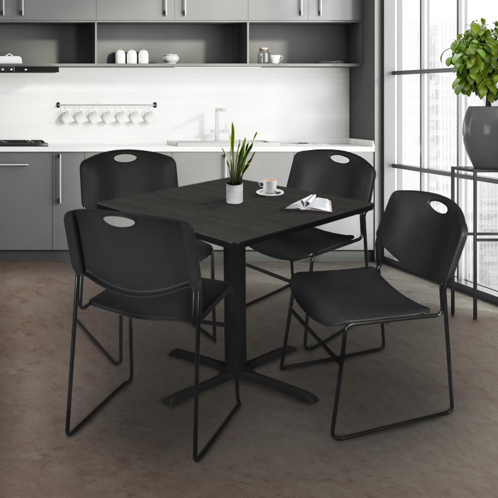 Regency Cain 48 in. Square Breakroom Table- Ash Grey & 4 Zeng Stack Chairs- Black. Picture 8