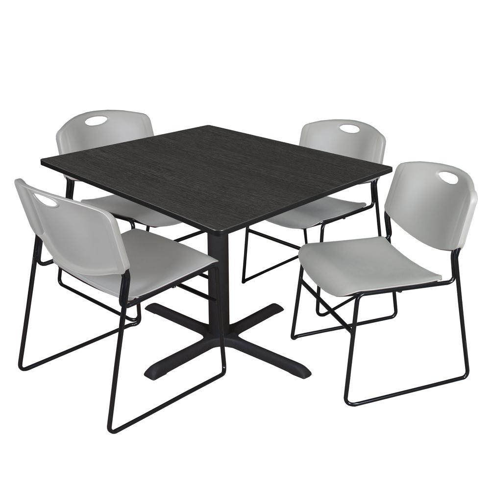 Regency Cain 48 in. Square Breakroom Table- Ash Grey & 4 Zeng Stack Chairs- Grey. Picture 1