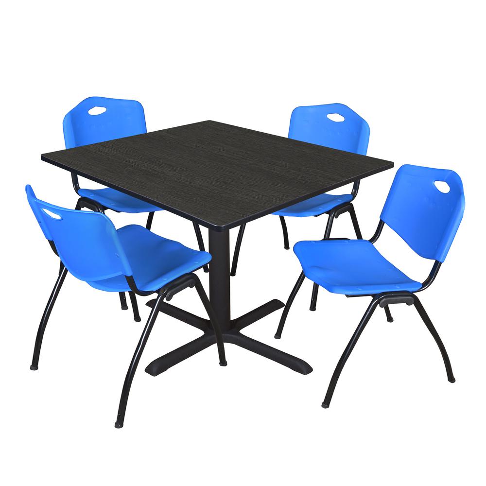 Regency Cain 48 in. Square Breakroom Table- Ash Grey & 4 M Stack Chairs- Blue. Picture 1