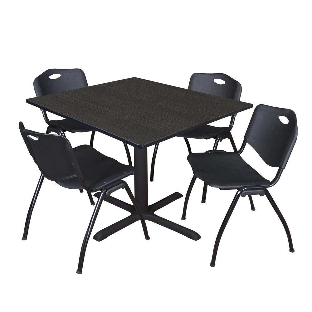 Regency Cain 48 in. Square Breakroom Table- Ash Grey & 4 M Stack Chairs- Black. Picture 1