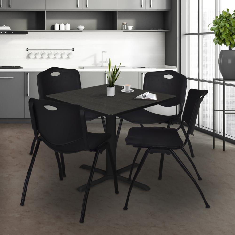 Regency Cain 48 in. Square Breakroom Table- Ash Grey & 4 M Stack Chairs- Black. Picture 8