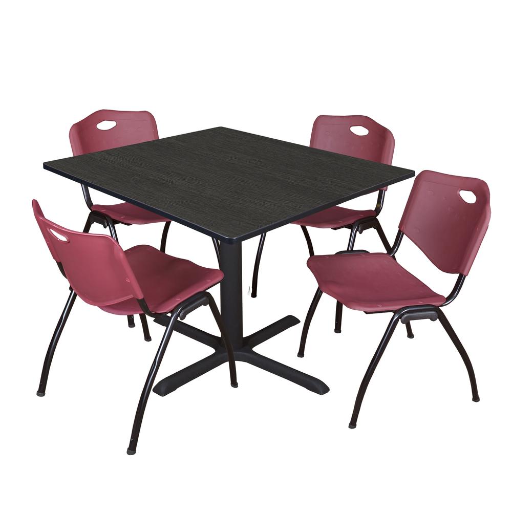 Regency Cain 48 in. Square Breakroom Table- Ash Grey & 4 M Stack Chairs- Burgundy. Picture 1