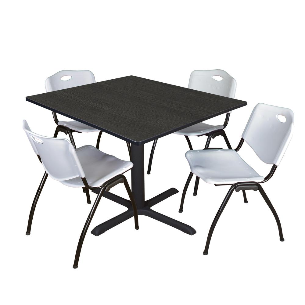 Regency Cain 48 in. Square Breakroom Table- Ash Grey & 4 M Stack Chairs- Grey. Picture 1