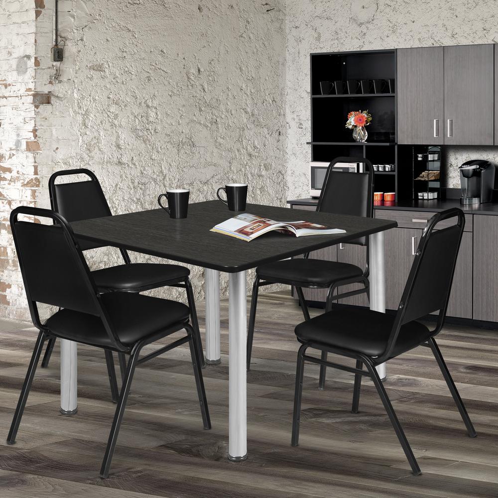 Kee 48" Square Breakroom Table- Ash Grey/ Chrome. Picture 4