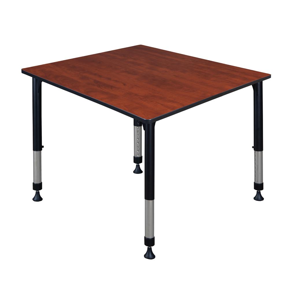 Kee 48" Square Height Adjustable Classroom Table - Cherry. Picture 1