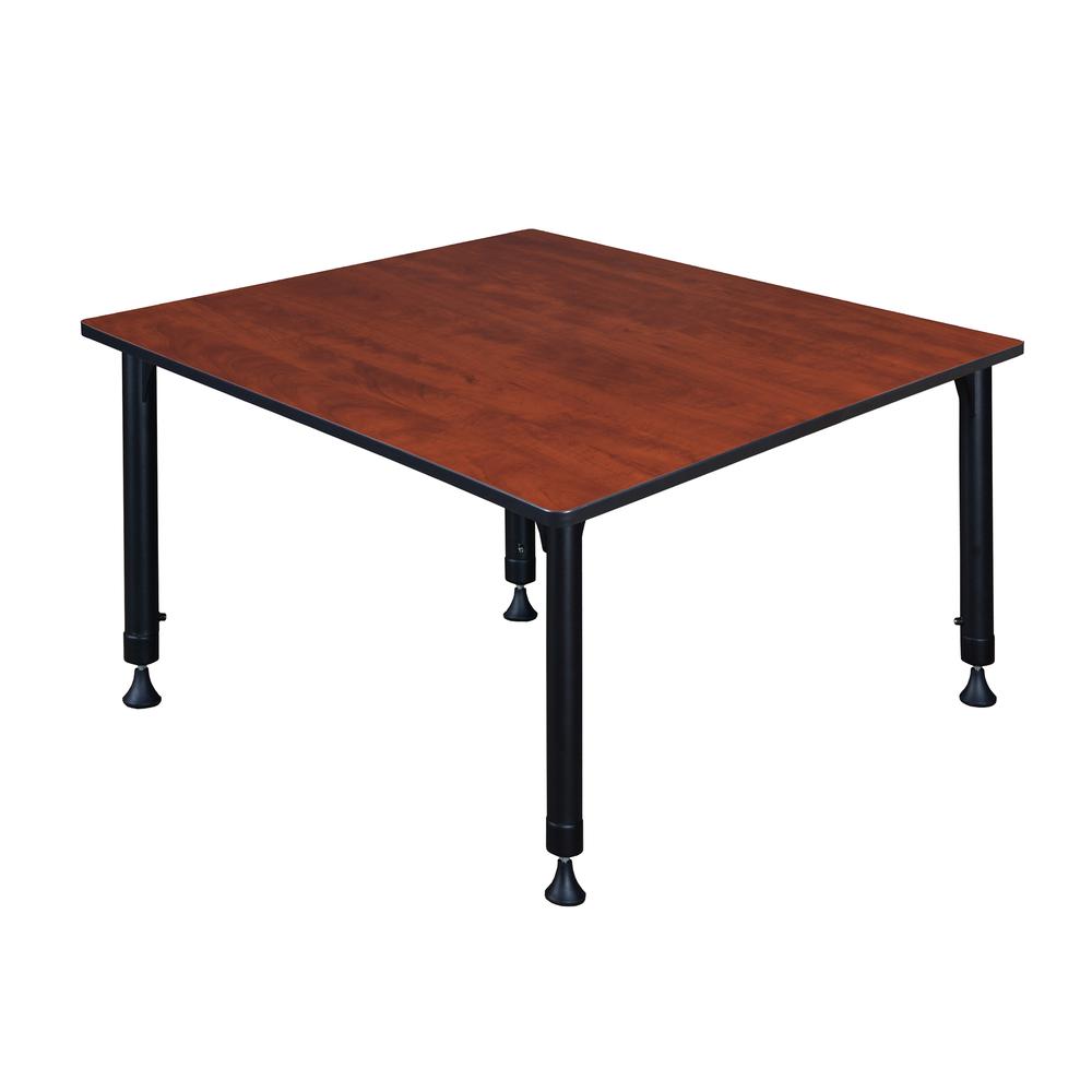 Kee 48" Square Height Adjustable Classroom Table - Cherry. Picture 2