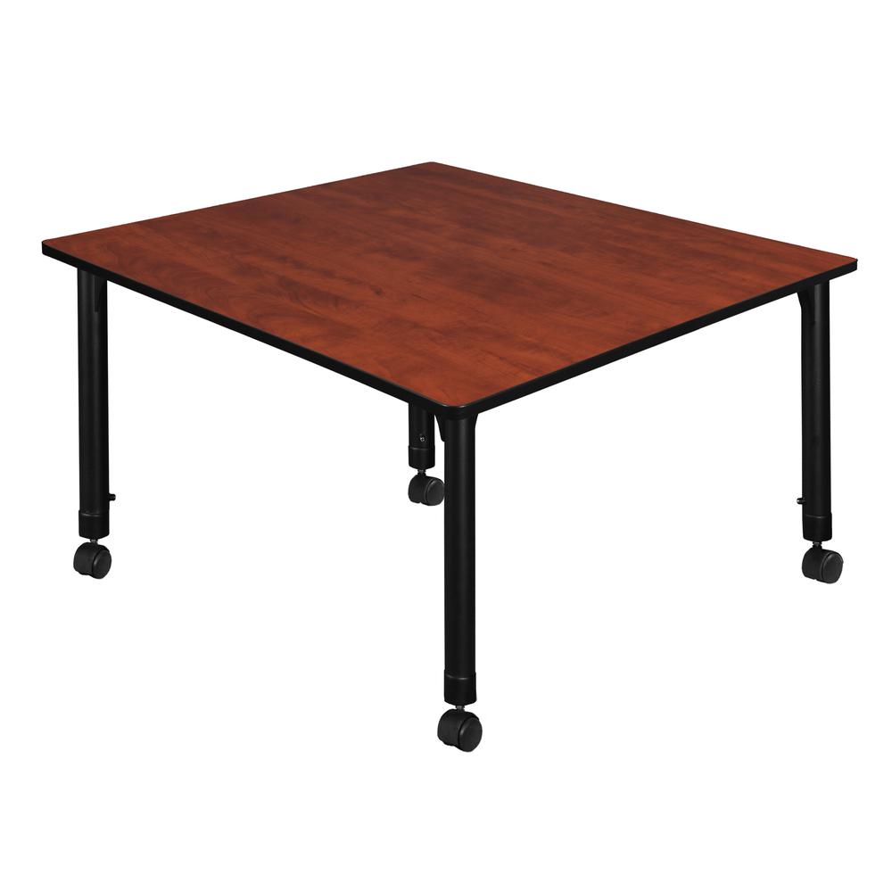 Kee 48" Square Height Adjustable Mobile Classroom Table - Cherry. Picture 2