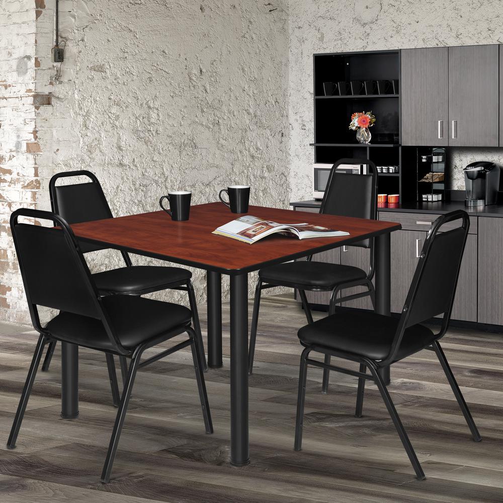 Kee 48" Square Breakroom Table- Cherry/ Black. Picture 3