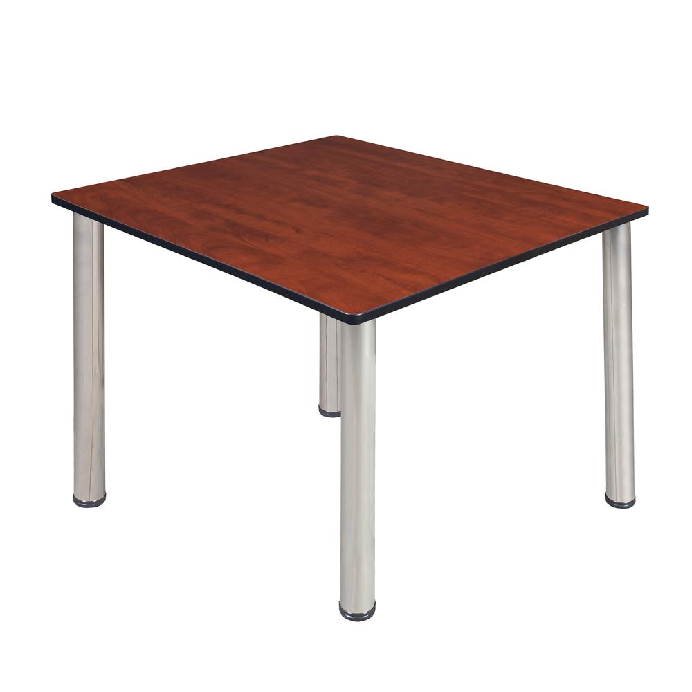 Kee 48" Square Breakroom Table- Cherry/ Chrome. Picture 1