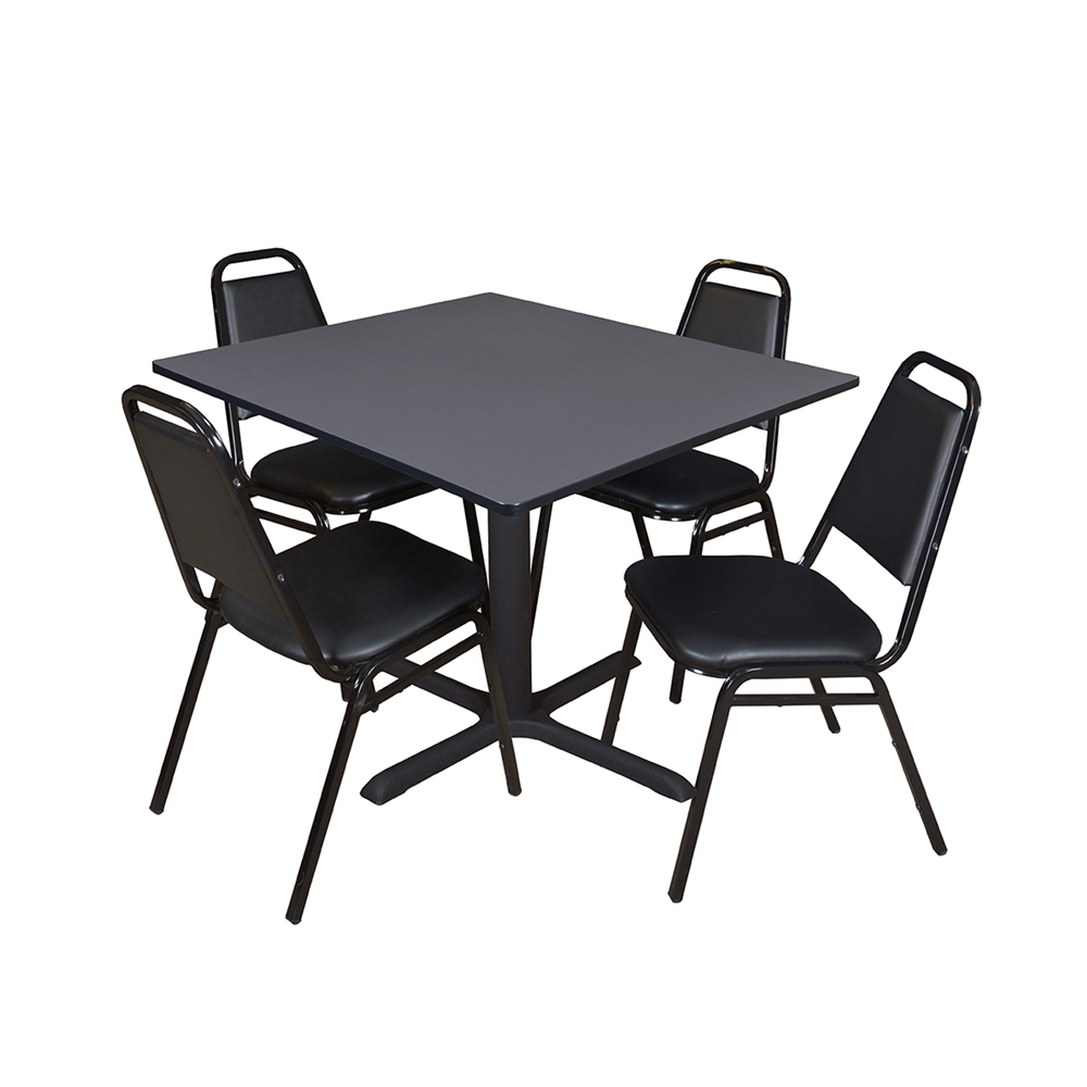 Cain 48" Square Breakroom Table- Grey & 4 Restaurant Stack Chairs- Black. Picture 1