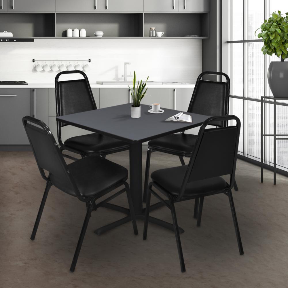 Cain 48" Square Breakroom Table- Grey & 4 Restaurant Stack Chairs- Black. Picture 2