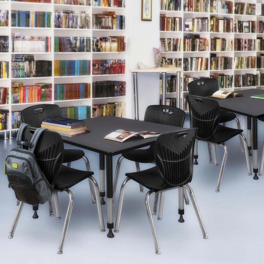 Kee 48" Square Height Adjustable Classroom Table - Grey & 4 Andy 18-in Stack Chairs- Black. Picture 7