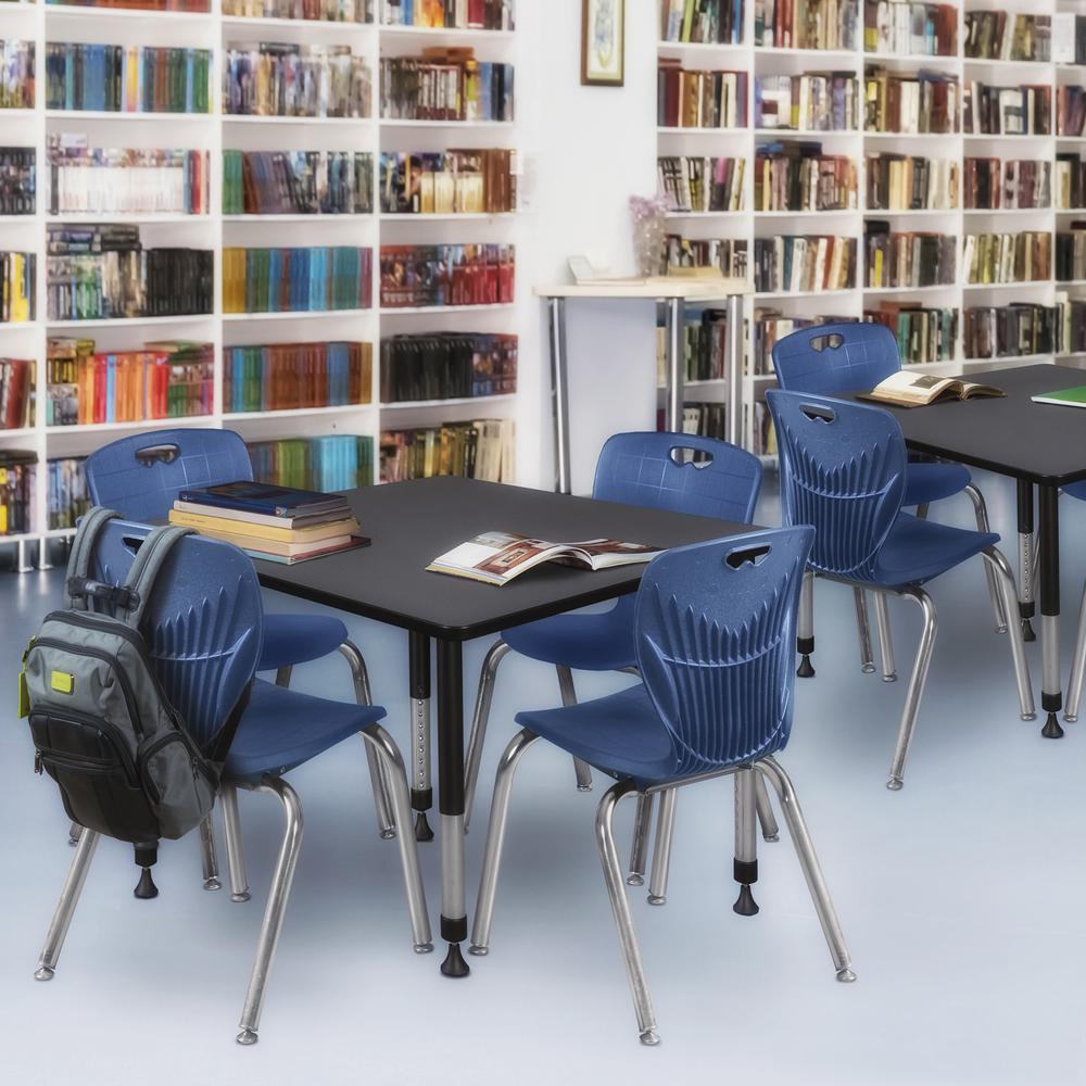 Kee 48" Square Height Adjustable Classroom Table - Grey & 4 Andy 18-in Stack Chairs- Navy Blue. Picture 7