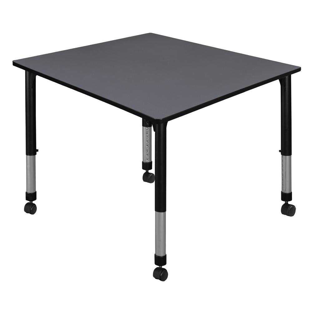 Kee 48" Square Height Adjustable Mobile  Classroom Table - Grey. Picture 1