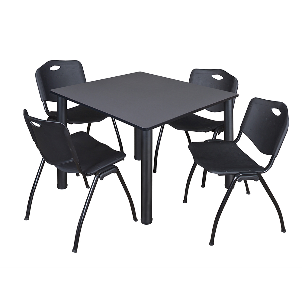 Kee 48" Square Breakroom Table- Grey/ Black & 4 'M' Stack Chairs- Black. Picture 1
