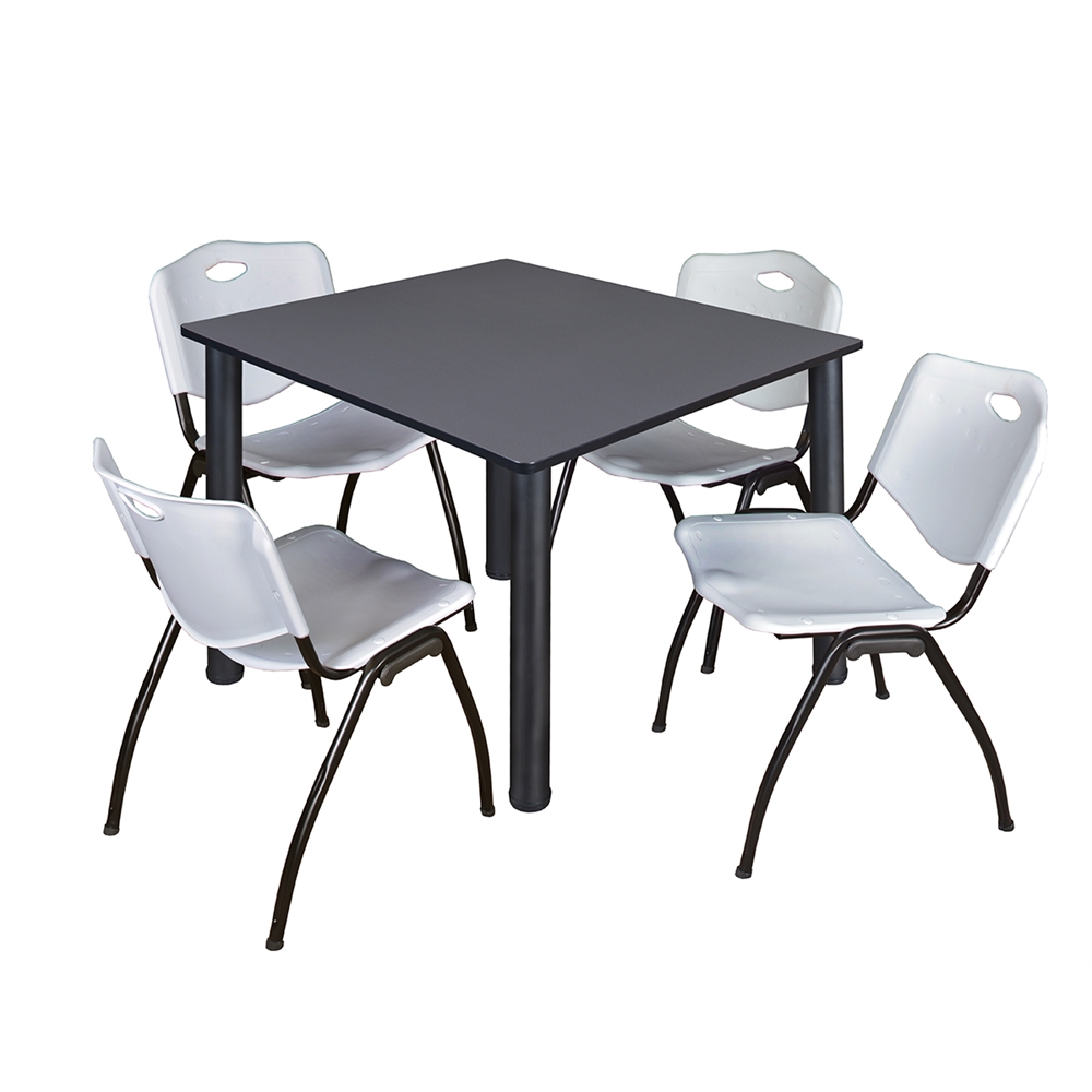 Kee 48" Square Breakroom Table- Grey/ Black & 4 'M' Stack Chairs- Grey. Picture 1