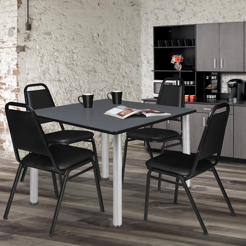 Kee 48" Square Breakroom Table- Grey/ Chrome. Picture 3