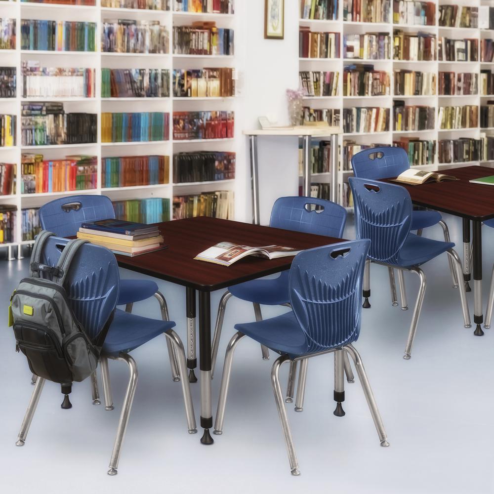 Kee 48" Square Height Adjustable Classroom Table - Mahogany & 4 Andy 18-in Stack Chairs- Navy Blue. Picture 7