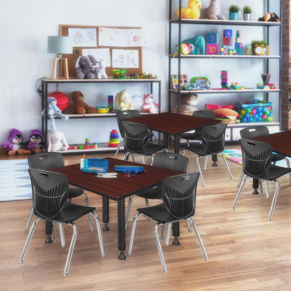 Kee 48" Square Height Adjustable Classroom Table - Mahogany & 4 Andy 12-in Stack Chairs- Black. Picture 7