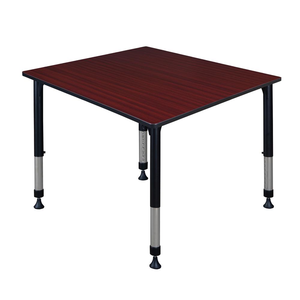 Kee 48" Square Height Adjustable Classroom Table - Mahogany. Picture 1